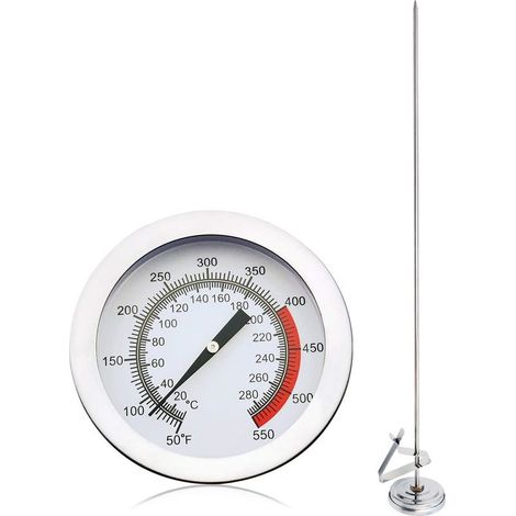 Frittierthermometer – Messbereich 10 bis 290 °C – 30 cm Edelstahlsonde – 5,4 cm gehärtetes Glaszifferblatt – Verstellbare Klemme – Geeignet für Öl, Fleisch, Milch, Tee, Pute, Grillgut und Barbecue – 1 (1/5)