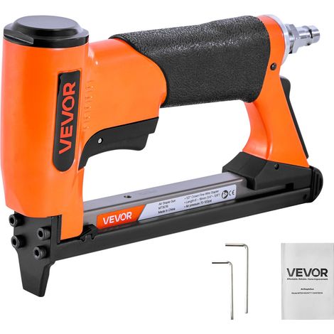 Agrafeuse Pneumatique, Calibre 21, Compatible avec Agrafes Fil Fin Série 80 Non Incluses de Largeur Couronne 12,8 mm de Longueur 6-16 mm, Capacité 150 PCS, pour Tapisserie, Menuiserie, Bricolage (1/5)