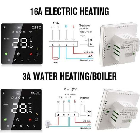 Thermostat de dispositif de chauffage de l'eau électrique de régulateur de température Intelligent d'affichage à cristaux liquides avec la fonction Programmable hebdomadaire. (1/4)
