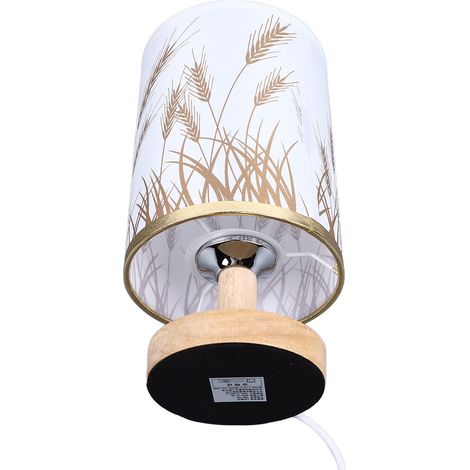 Petite lampe de chevet LED dimmable en bois massif avec abat-jour à pointes de blé et éclairage USB intégré, idéale pour la chambre à coucher. (1/5)