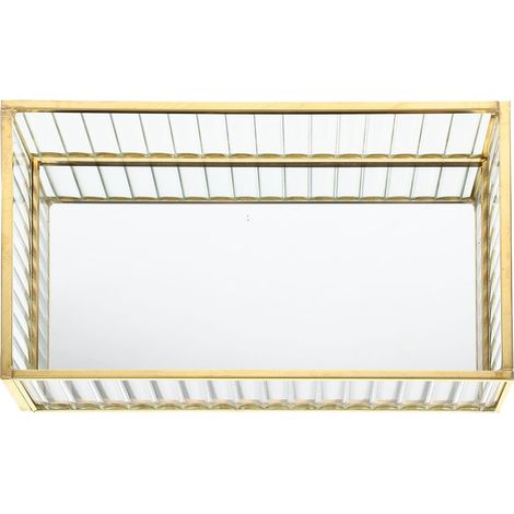 Plateau à Bijoux en Verre Rayé Moderne Cadre en Alliage Doré, Plateau Miroir Décoratif pour Rangement et Organisation Confortable des Bijoux la Maison (1/5)