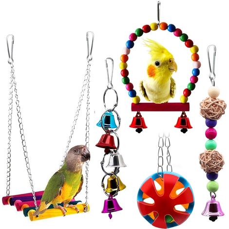 Ensemble de jouets à mâcher pour perroquets 5 pièces décoration de cage à oiseaux jouets pour perruches jouets pour perroquets poteaux de balançoire pour cage à oiseaux jouets pour oiseaux (1/5)