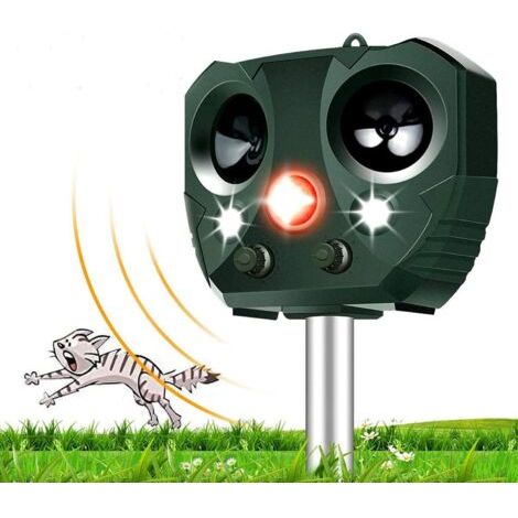 Ultraschall-Tierabwehrgerät, wasserdichte, bewegungsaktivierte Taschenlampe, solarbetrieben und per USB aufladbar. Vertreibt effektiv Hunde, Katzen, Rehe, Waschbären, Kaninchen, Eichhörnchen und Vögel (1/5)