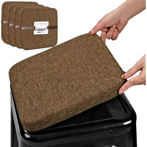 coussin magnétique en lin pour tabouret de bar, antidérapant, respirant, petit coussin de siège pour café, bistrot, tabouret en métal empilable (carré, marron, 4) (1/5)