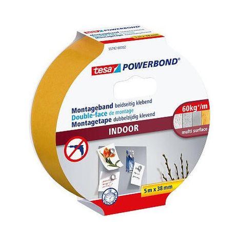 Cinta de doble cara adhesiva de montaje de la cara Tesa - 'Powerbond' 5mx38mm Blanca (1/4)