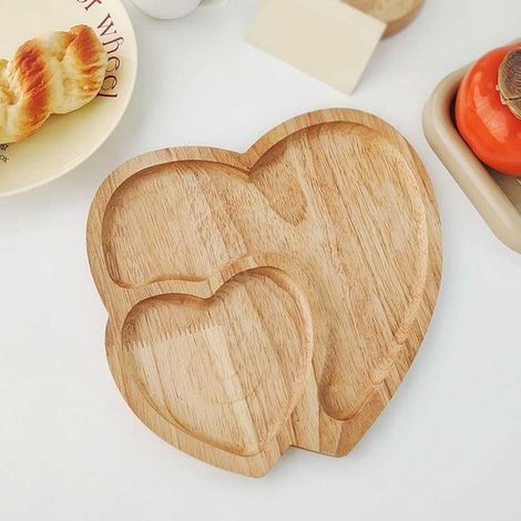 1 pieza de fuente de madera con forma de corazón doble: plato para queso y ensaladera，recipiente reutilizable para postres (1/3)