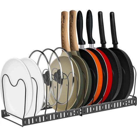 Pots and Pans Organiser Rack Adjustable Non-slip Dividers Pan Organiser for Cupboard Saucepan Storage Organizer Rack for Kitchen Counter Cabinet (Expandable Rack) (1/5)