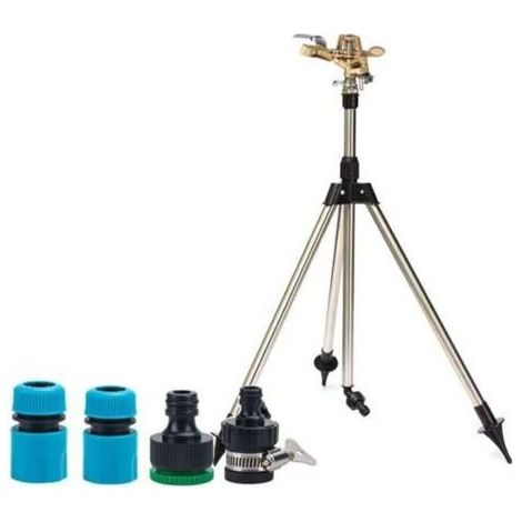 Aspersor trípode, aspersor oscilante, pistola de riego para jardín, aspersor telescópico de latón para jardín, aspersor automático giratorio de 360 grados para patio, jardín y césped. (1/4)