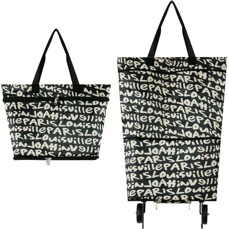 Sac de courses pliable avec roulettes - Chariot de courses pliable réutilisable - 2 à 1 - Pour la maison, le supermarché, sac de grande capacité 3363 (1/5)