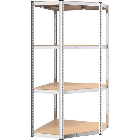 Étagère d'angle - Bibliothèque - Meuble de rangement à 4 niveaux Argenté Acier et bois d'ingénierie (1/5)