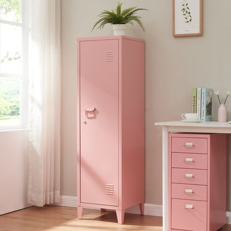 Casillero metálico Kurikka con 3 compartimientos acero 137x38x38 cm - Rosa [en.casa]