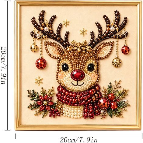 Décoration de Noël artisanale en perles et diamants, peinture diamant carrée encadrée, décoration murale pour les fêtes (cadre intérieur + kit de perles et outils inclus). (1/2)