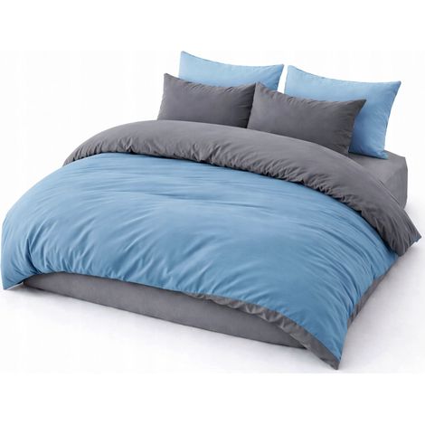Set di biancheria da letto 200x220 bicolore double face 3 pezzi blu grafite (1/5)