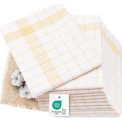 Set mit 12 Geschirrtüchern, Baumwolle und Leinen, 50 x 70 cm, gelb-weiß kariert (1/5)