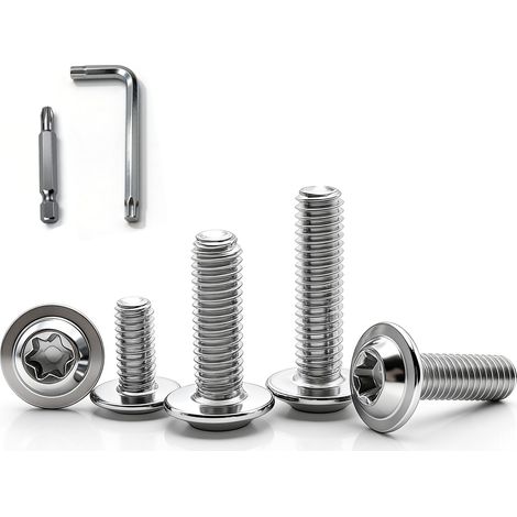 Lot de 25 vis à tête bombée M6 x 20 mm avec bride - Entraînement Torx - En acier inoxydable - Filetage complet - Pour pieds de table en bois, échafaudage (1/5)