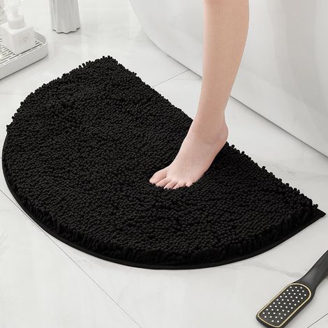 Tapis de bain semi-circulaire, tapis de salle de bain, tapis de bain semi-circulaire en chenille, tapis de sol absorbants pour enfants, tapis de bain et de douche lavables, noir, 50 x 80 cm (1/4)