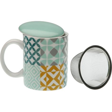 Mug en porcelaine avec infuseur - Carreaux de ciment vert
