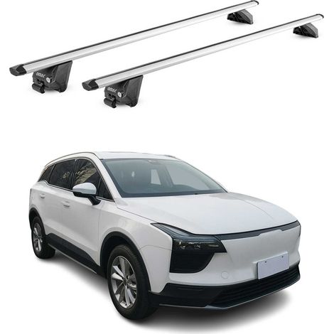 OMAC Barres de toit aluminium certifiées TÜV pour Aiways U5 2022-2023 FL – Pour rails de toit intégrés – Rainure en T – Charge max 100 kg – 2 antivols Argent (1/5)