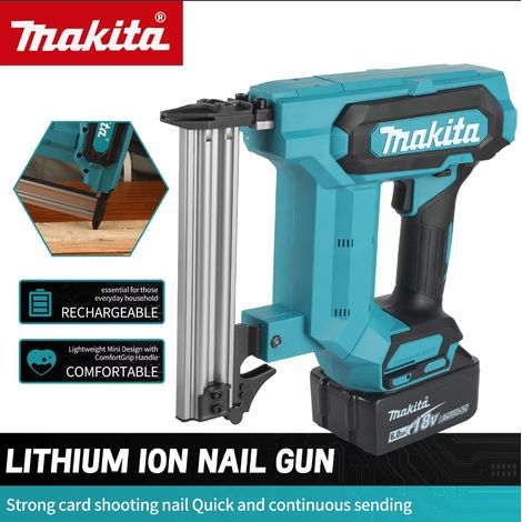 Makita F30 — cloueur sans fil avec batterie lithium-ion 18V 6,0 Ah et capacité de 100 clous. Parfait pour la pose de sols, le montage d'étagères et vos projets de bricolage sur bois, sans cordon ni co (1/5)