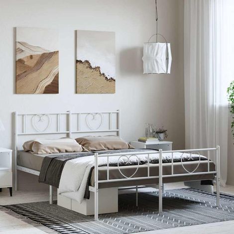 Estructura cama sin colchón con estribo metal blanco 135x190 cm vidaXL (1/5)