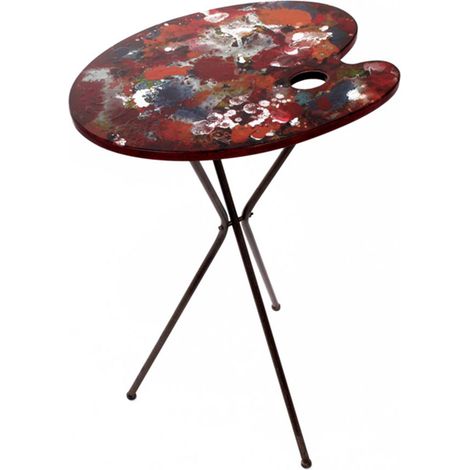 Table d'appoint forme palette de peinture en métal multicolore