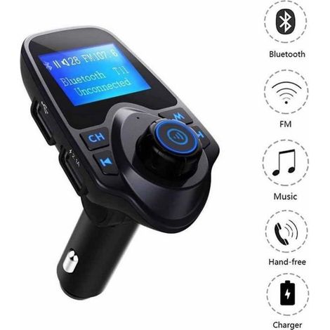 Bluetooth Transmetteur FM Radio Adaptateur Chargeur Voiture Allume-Cigare Car Kit avec 2 USB Chargeur Voiture Autoradio sans Fil (1/4)