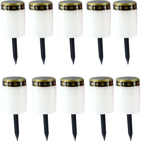 lampes LED à énergie solaire avec capteur lumière et piquet mise la terre 10 pièces Blanc (1/5)