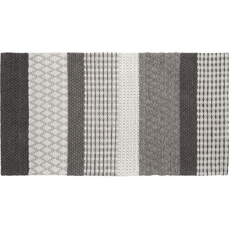 Alfombra de lana poliéster gris 80 x 150 cm pelo corto a rayas sala de estar dormitorio Akkaya