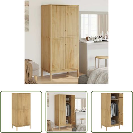 Holzschrank -  Kleiderschrank FLORO Wachsbraun 77x53x171 cm Massivholz Kiefer (1/5)