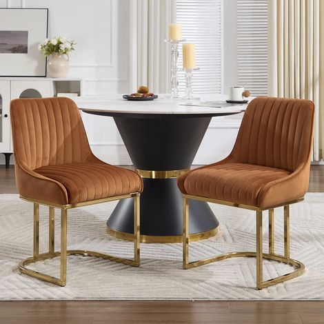 Wahson Set of 2 Velvet Dining Chairs with Golden Metal Frame – Ideal for Kitchen, Living Room & Restaurant, Brown (1/5)