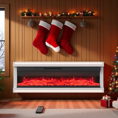 Chimenea Eléctrica de Pared/Incorporada - 750W/1500W - 12 Colores de Llama - Temporizador 8H - Control Remoto - Blanco (1/5)