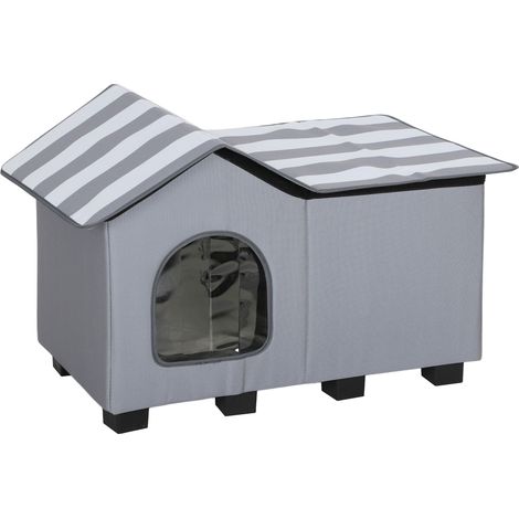 Outdoor Cat House, Wear Resistant Feral Cat Cave with Elevated Base and Cushion for Winter, Grey (1/5)