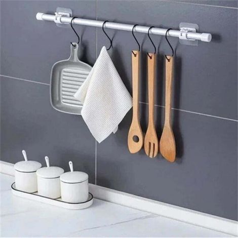 Lot de 2 supports adhésifs blancs pour tringle à rideaux - Fixations pour tringle à rideaux (1/5)