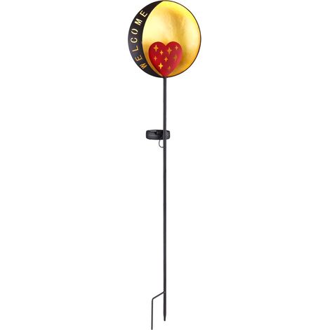 Solardeko Gartenstecker LED Solarlampe Gartenleuchte Erdspieß Gartenlampe, Welcome, Metall schwarz gold rot, warmweiß, DxH 17x 78,5 cm (1/5)