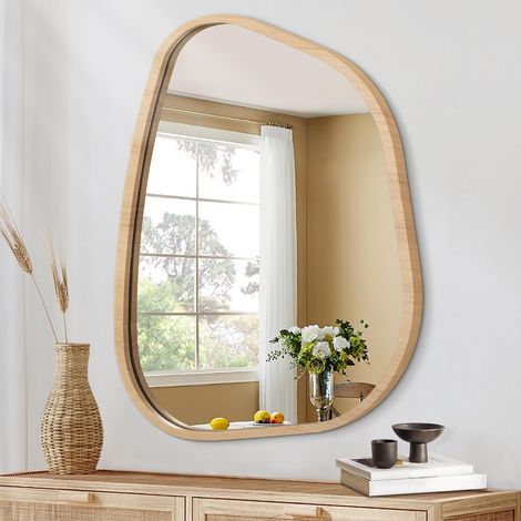Miroir de Salle de Bain irrégulier Miroir Mural Moderne Miroir Mural en Bois encadré asymétrique vanité Murale de Forme Unique Miroir Artistique décor pour Salon Chambre à Coucher entrée 65x45CM (1/5)
