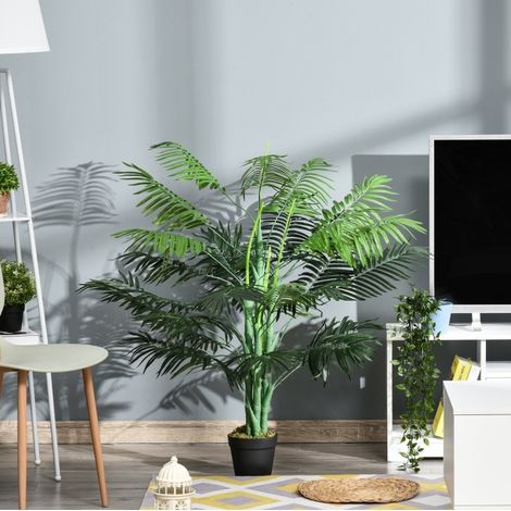 Palmera artificial de 125 cm en plástico, 18 hojas, en maceta, verde OKMYHOME (1/5)