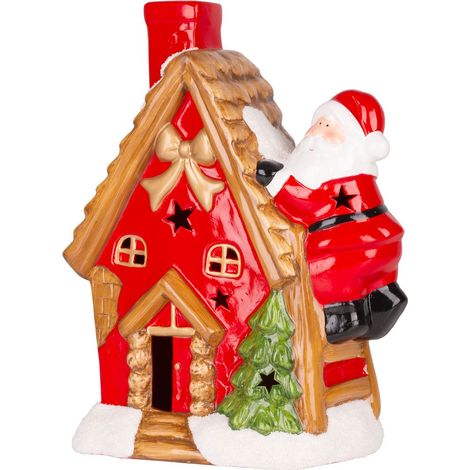 Weihnachtsdekoration MagicHome, Häuschen mit Weihnachtsmann auf dem Dach, LED, Terrakotta, 2xAAA, 27x13x34 cm (1/4)