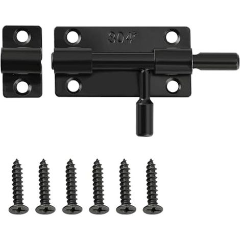 Loquet Porte, Loquets et Verrous Porte Fermoir Pratique, Verrou Exterieur pour Portes, Fenêtres, Clôtures, en Acier Inoxydable SUS304, Verrou Porte Coulissante, Noir (1/5)