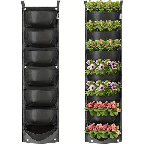 6 Pockets Hanging Planters for Outdoor Plants, One Pack Wall Planter Vertical Garden, Hanging Plant Holder for Railing, Balcony, Fence (1/5)