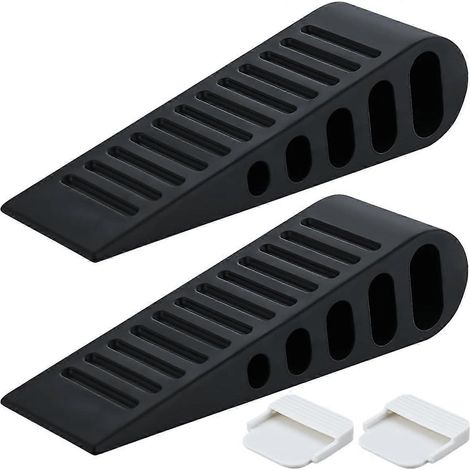 Cales de porte en caoutchouc noir, lot de 2, en TPR souple de qualité supérieure, pour le bas des portes lourdes sur carrelage, béton, moquette ou parquet, DSB61-BK-P2 (1/5)