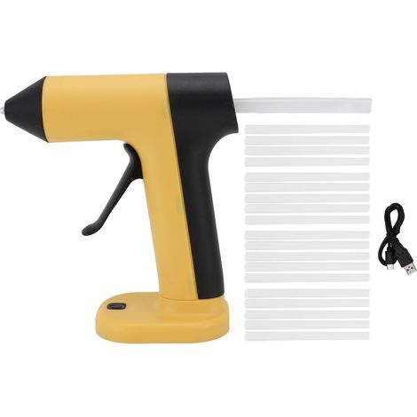 Machine à colle chaude sans fil, Anti-goutte, outil de fusion, Rechargeable par USB, avec 30 bâtons, arrêt automatique, pour bricolage, artisanat, jaune (1/5)