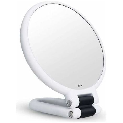 FENOPLASTICAMiroir Grossissant x15 - Double Face - Miroir Pliable avec Poignée - Miroir de Maquillage à Main - Miroir à Palette de Coiffeurs - Miroir Pliant Utilisé pour Divers Détails de Maquillage - (1/4)