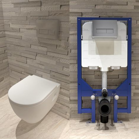 Biubiubath 1.14M Concealed Cistern Frame With Wall Hung Toilet Pan Set (1/5)