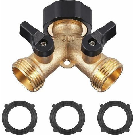 Robinet Double Machine a Lave,GU.B/bon Répartiteur de Robinet de Jardin en Laiton, Raccord en Y avec 3Tapis en caoutchouc , 3/4 Pouces pour Connexion de 2 Appareils, Robinet Double Sortie pour Robinet (1/5)