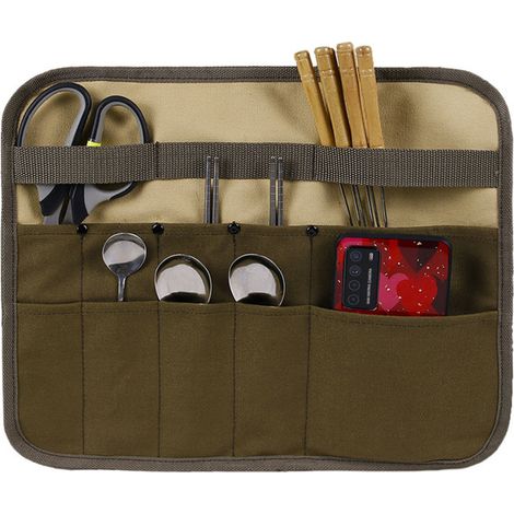 Chef's Knife Roll Bag, Waxed Canvas Knife Carrying Case Portable Cultery Storage Holder (1/4)