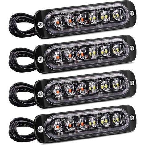 luci stroboscopiche lampeggianti, 6 LED di emergenza lampeggianti di emergenza, barra luminosa di segnalazione guasti arancione e bianca impermeabile, 12 V 24 V per auto e camion (1/4)