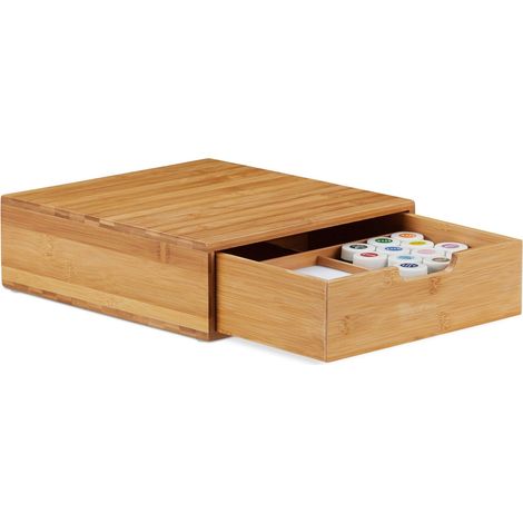 Organiseur bureau, Compartiments, Bac à courrier A4, 1 Tiroir, Rangement, Bambou, 10 x 29,5 x 30cm, Nature (1/5)