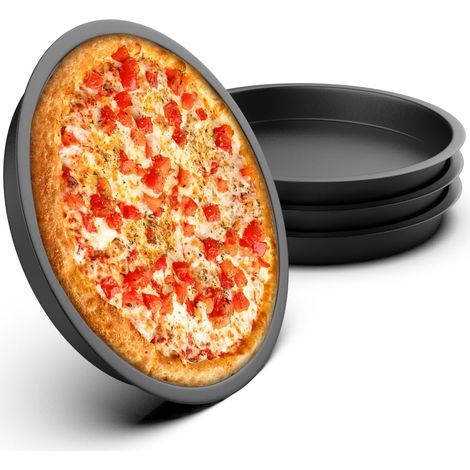 4er-Set Pizzableche, 20 cm Durchmesser, ofenfest, aus Kohlenstoffstahl mit doppelter Antihaftbeschichtung, leicht zu reinigen – Schwarz