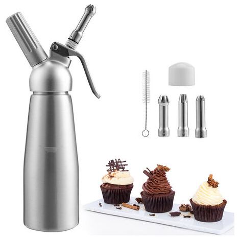 QAZQA Distributeur de crème Whipper Siphon à Chantilly Professionnel Aluminium 500ml en acier inoxydable Siphons pour Mousses et Crèmes (1/4)