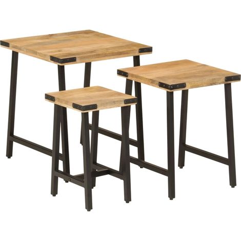 Satztische 3 Stk. Massivholz Mango und Eisen